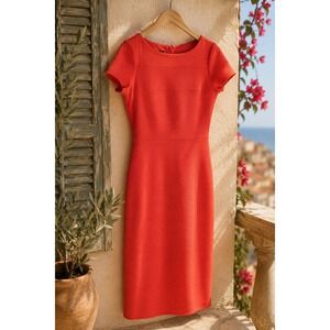 Coral Red Sheath Dress Structured Stretch Work Office Wedding Guest Size S